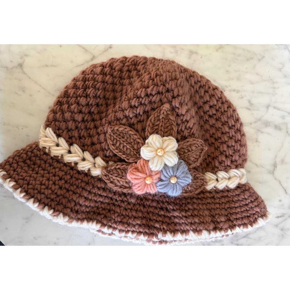 Crochet Knit Bucket Hat Granny Grandma Core Vintage One Size